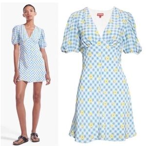 STAUD Blue and White Checkered Mini Dress